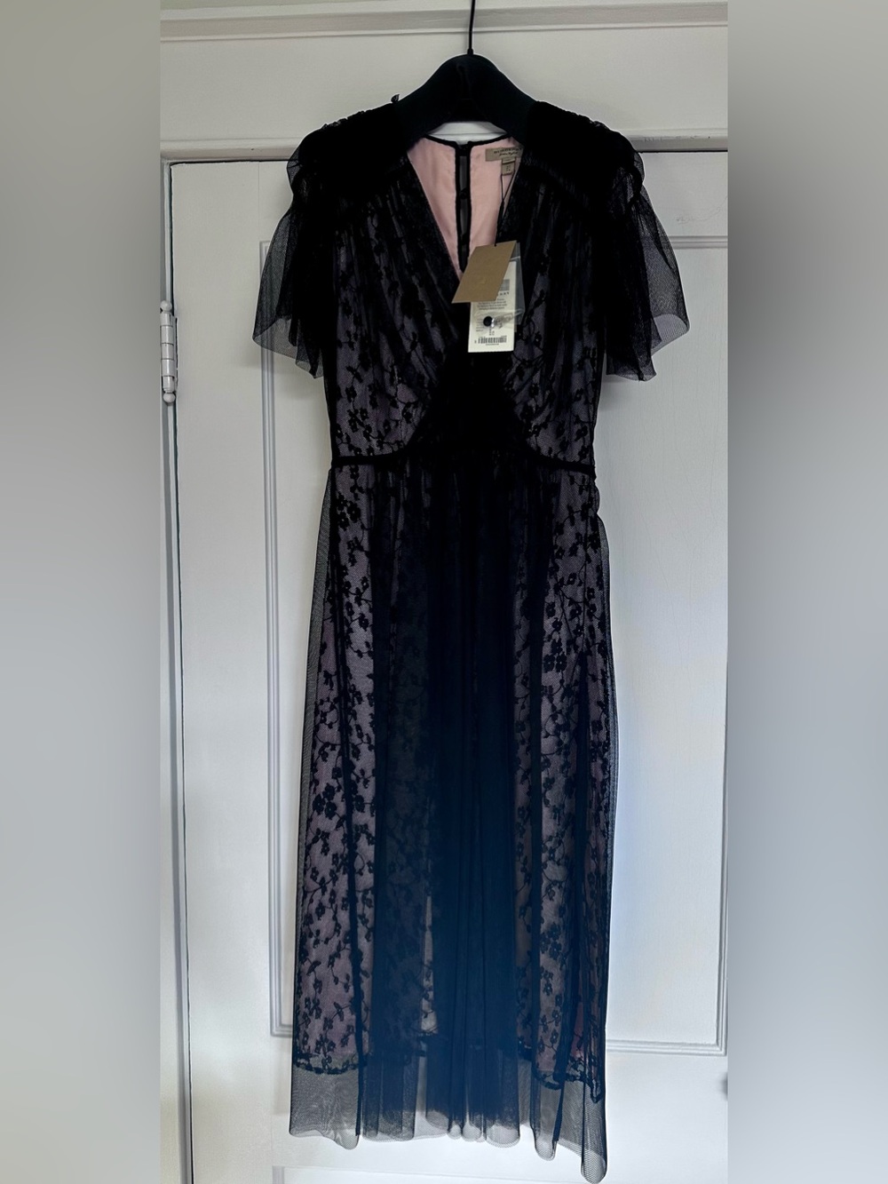 BNWT Burberry Black Lace Midi Dress with Sheer Overlay
